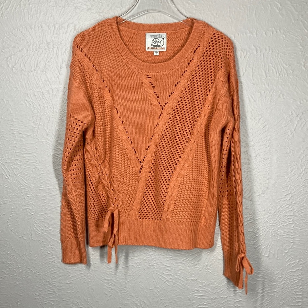 Snails & Cinnamon Burnt Orange Long Sleeve Open Knit Sweater Size Medium